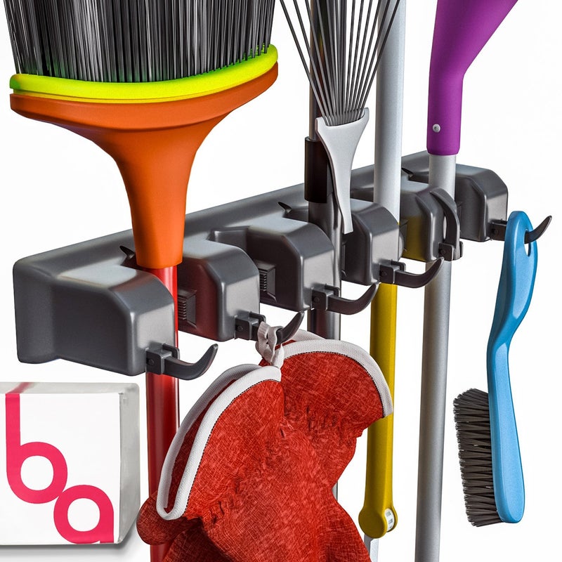 Berry Ave EXTRA GRIP Mop & Broom Holder Wall Mount â€“ Wall Hanging Organizer for Garden Tools, Closet, and Utility Storage, Includes Hardware, Fits Standard Brooms & Mops - Image 1